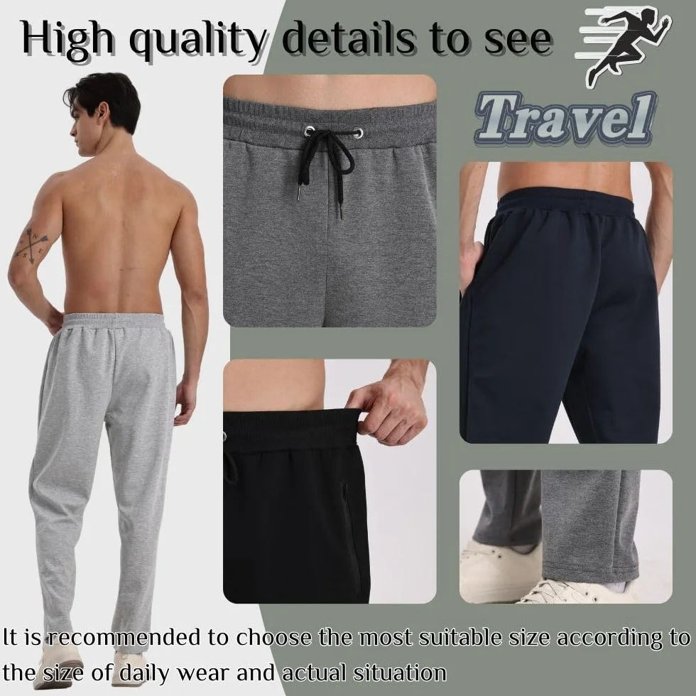 Pantaloni da jogging da uomo, confezione da 3, da jogging, da uomo, sportivi, con cerniera, traspiranti e flessibili