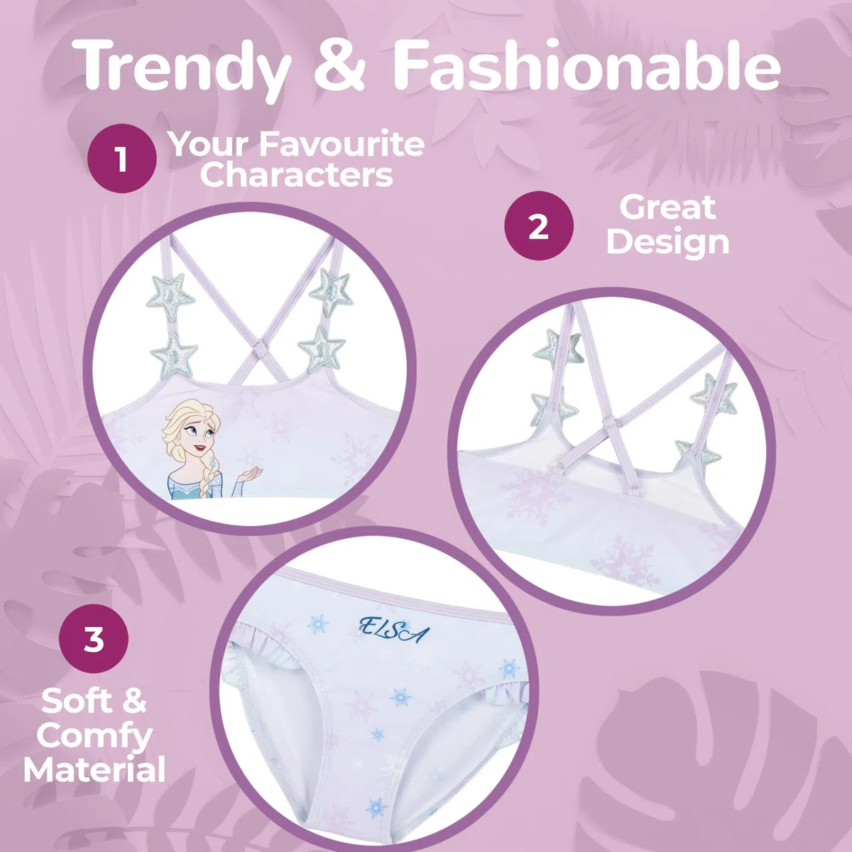 Bikini da bambina Frozen Elsa – Costume da bagno a 2 pezzi da ragazza – Spalline a stella – leggero e ad asciugatura rapida