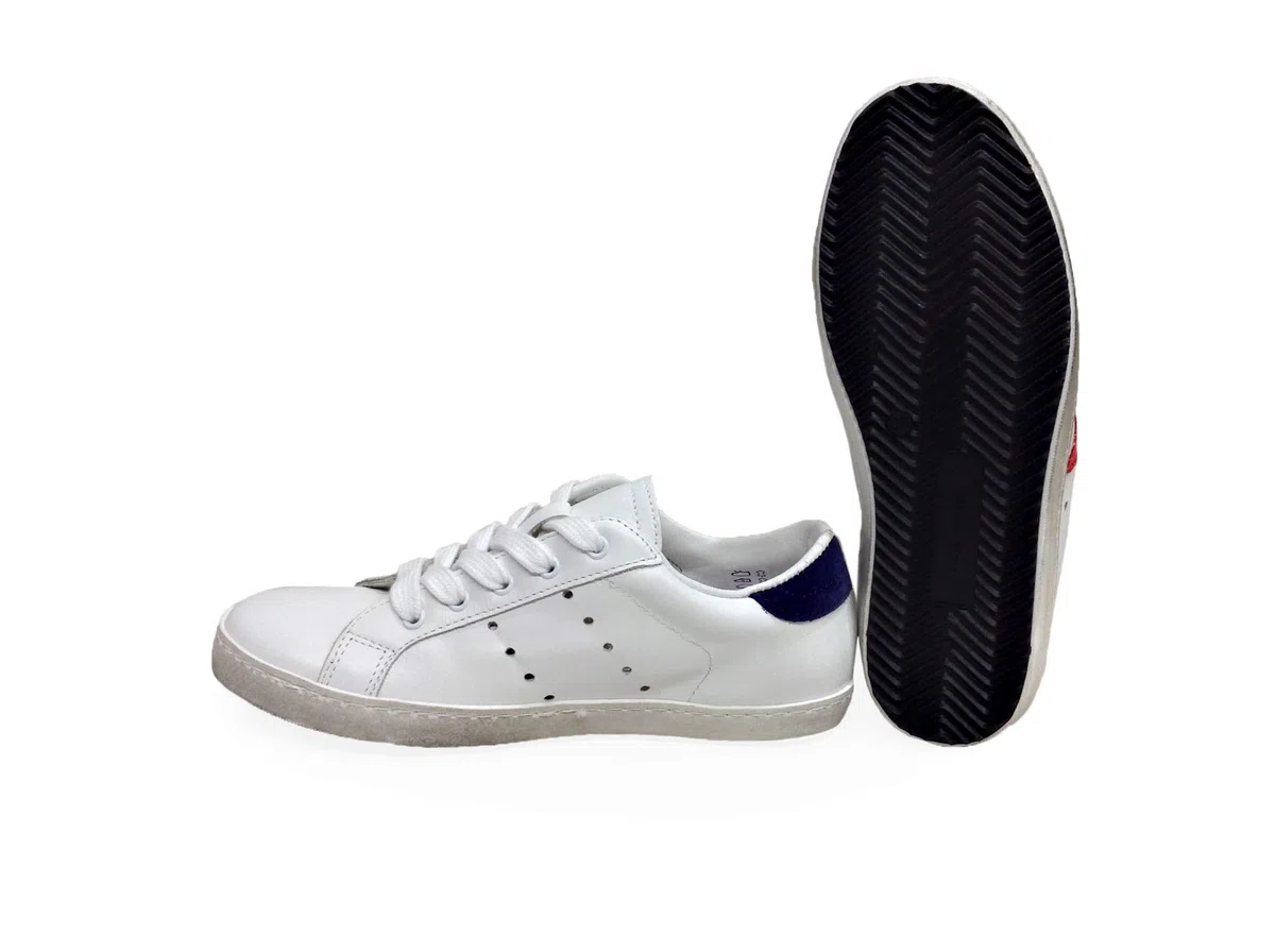 VIA CONDOTTI Scarpe Sneakers Basse Uomo Pelle Bianca Stella Nera Art Golf