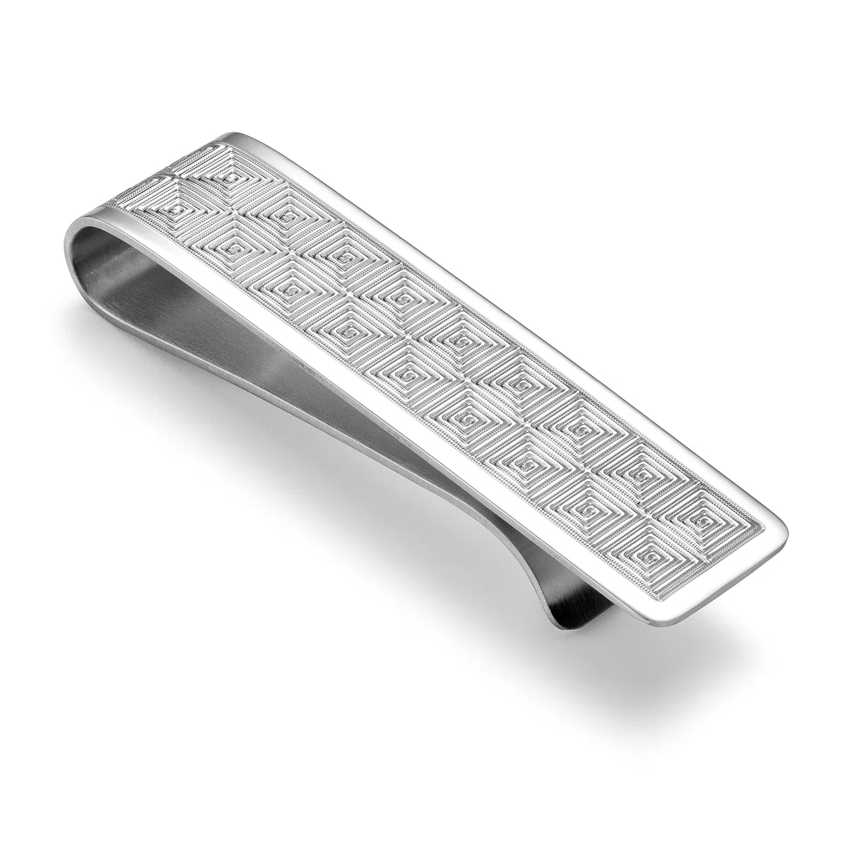 Fermasoldi Maschile In Argento Sterlina 925 Lucidato Con Motivo Inciso