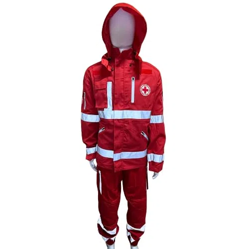 Generico Completo Operativo Croce Rossa Italiana - Divisa Tecnica Regular Fit: Sahariana Multitasche e Pantalone Professionale con Bande Riflettenti