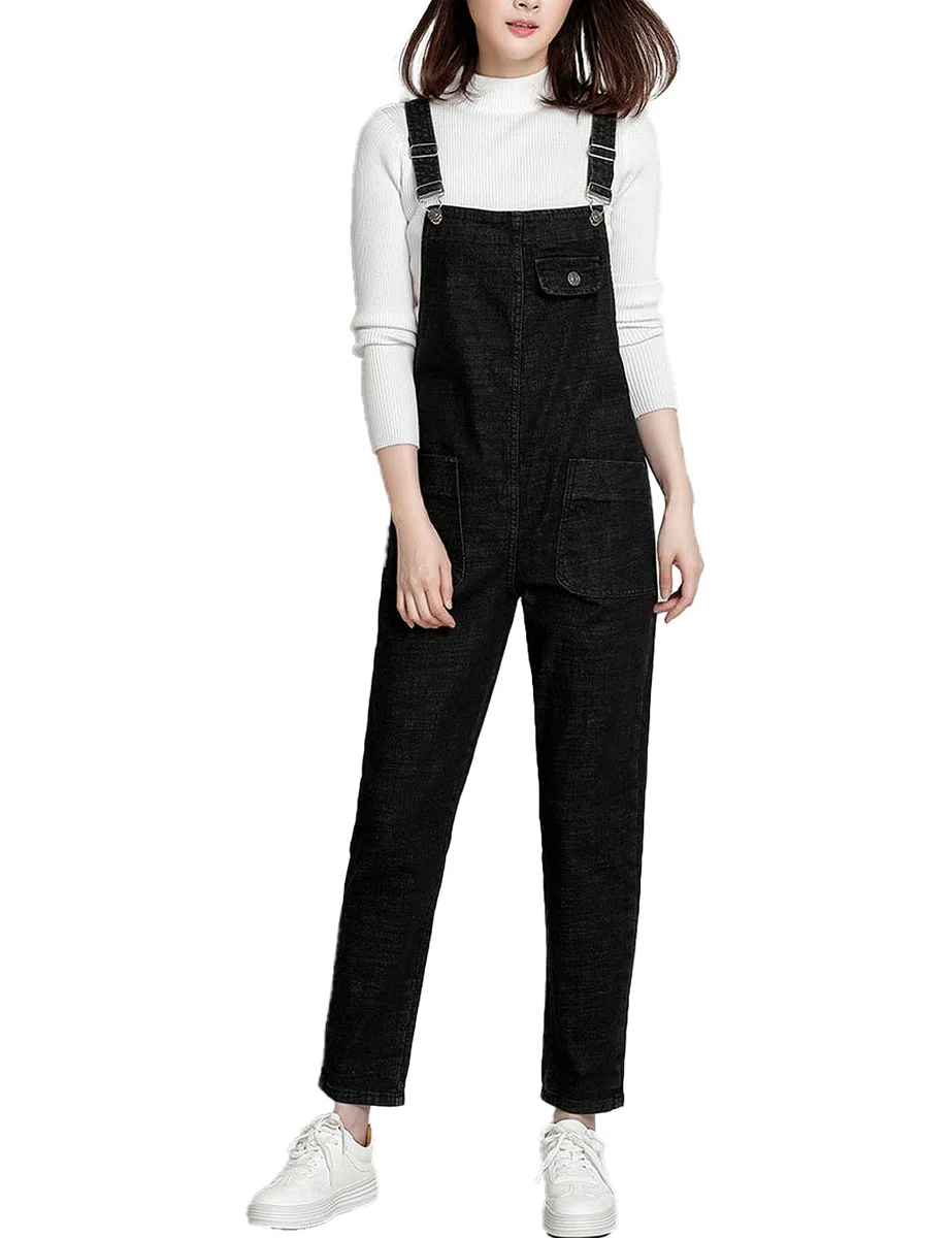 Salopette da donna, casual, in denim, regolabile, pantaloni harem
