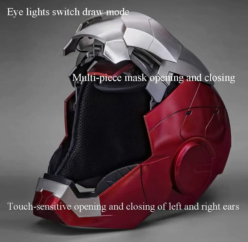 Iron Man Casco 1: 1,MK5 Portatile Elettrico Apertura e Chiusura Maschere Complete per Halloween Compleanno Regalo di Compleanno Prop BGGNG con Voce Saluto Touch Controllo, A, Size