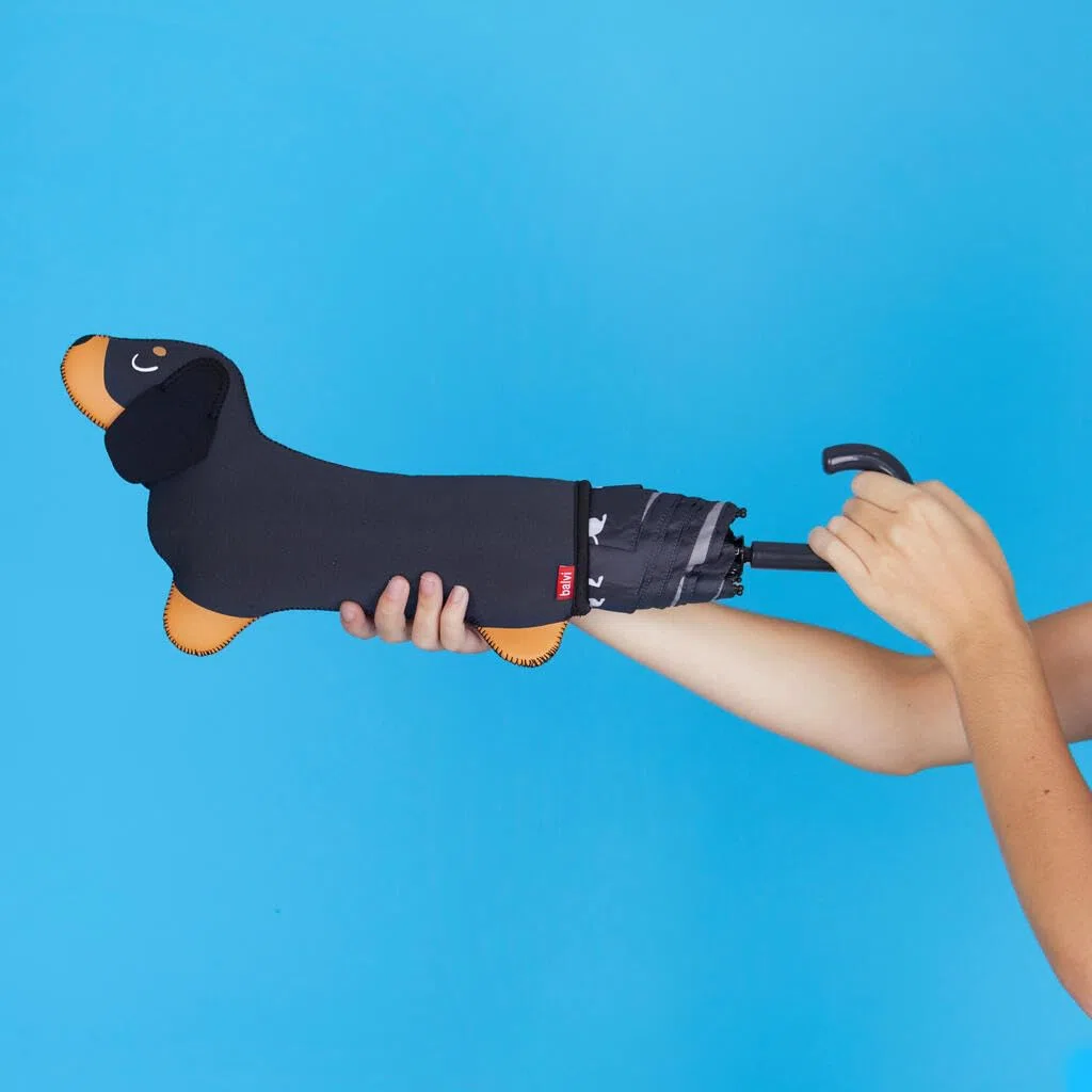 Balvi Ombrello Teckel Colore nero Ombrello a forma di bassotto con custodia Nylon