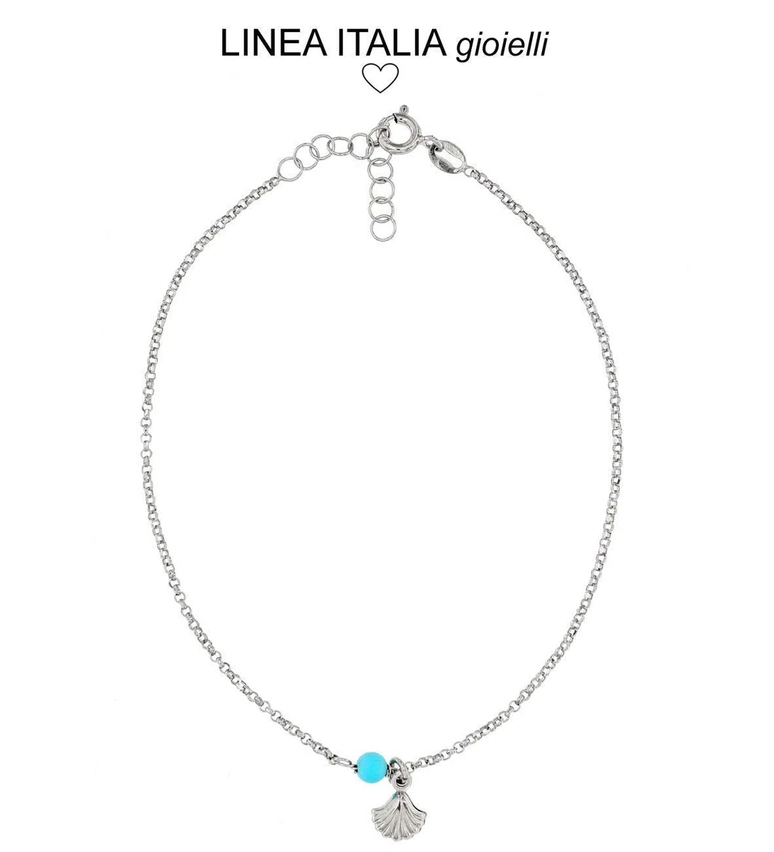 Linea Italia Gioielli - Cavigliera Regolabile per Donna in Argento 925 con Conchiglia e Perlina Azzurra - Made In Italy