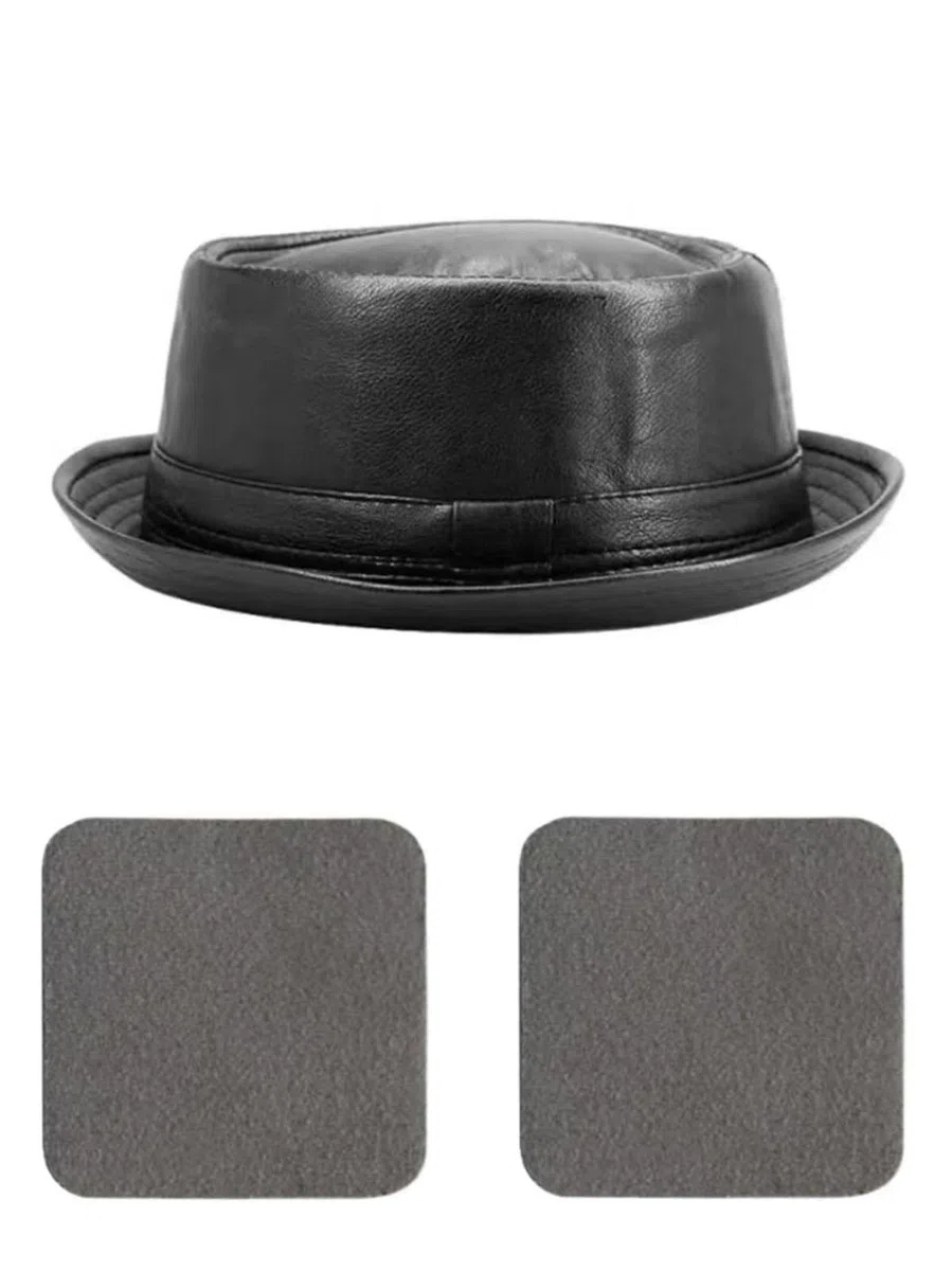 Cappello Pork Pie Uomo Unisex Leather Trilby Hat Retro Autumn Porkpie Caps Vintage Jazz Hats With 2 Gray Suede Cleaning Cloth