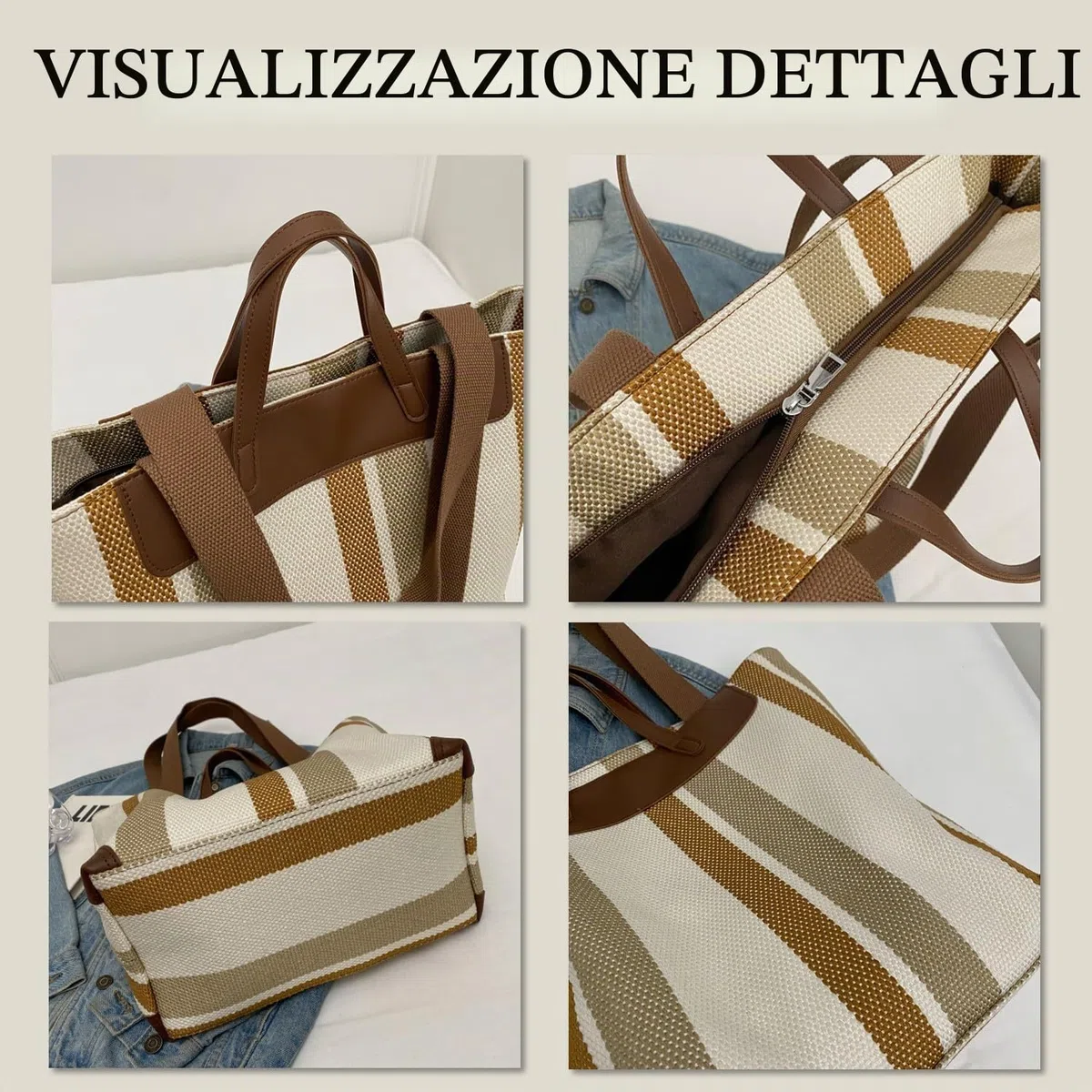 Borsa da lavoro grande da donna – Borsa a tracolla in tela per ufficio e uso quotidiano, borsa a spalla con ampio spazio di archiviazione