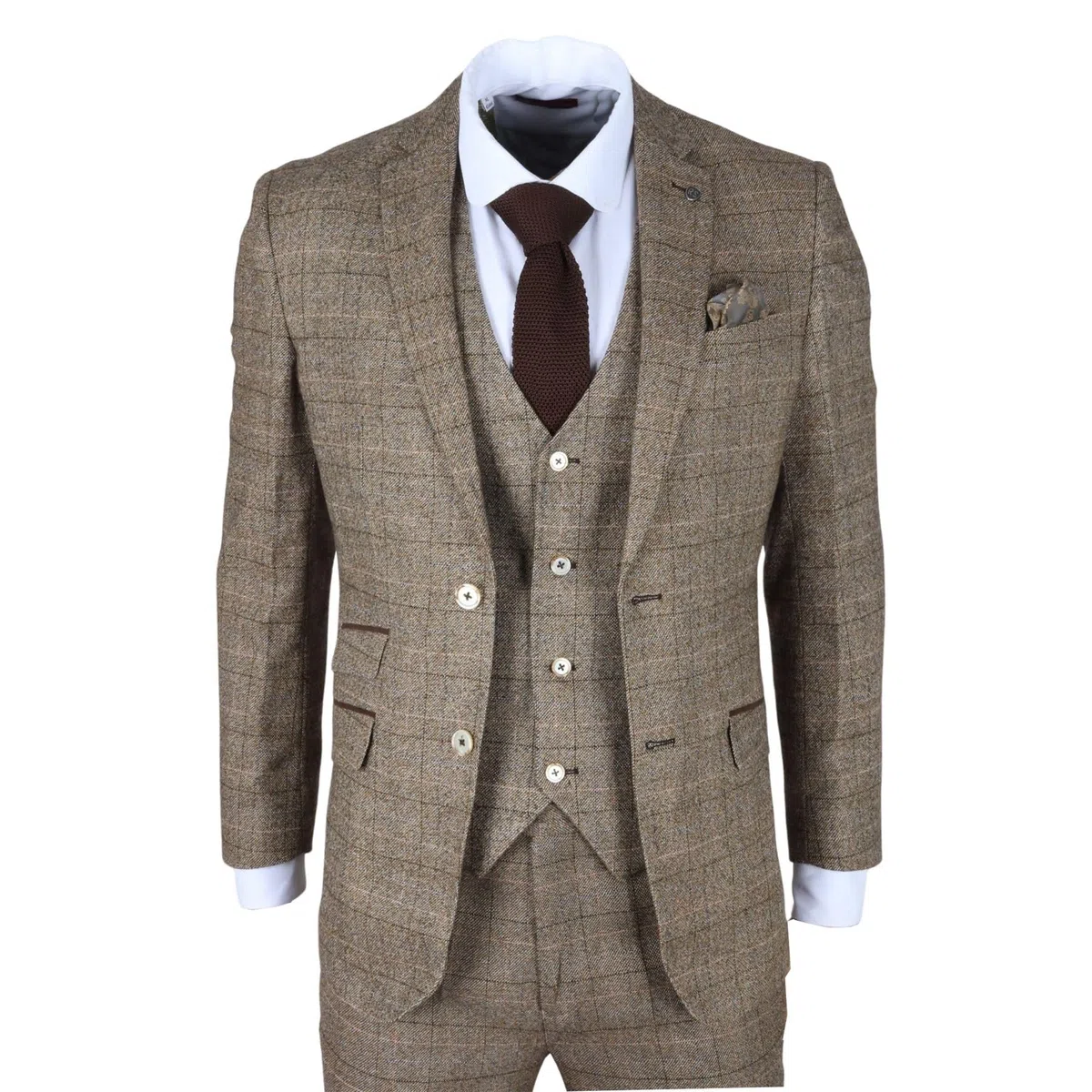 Abito da uomo 3 pezzi marrone a quadri slim fit abito formale