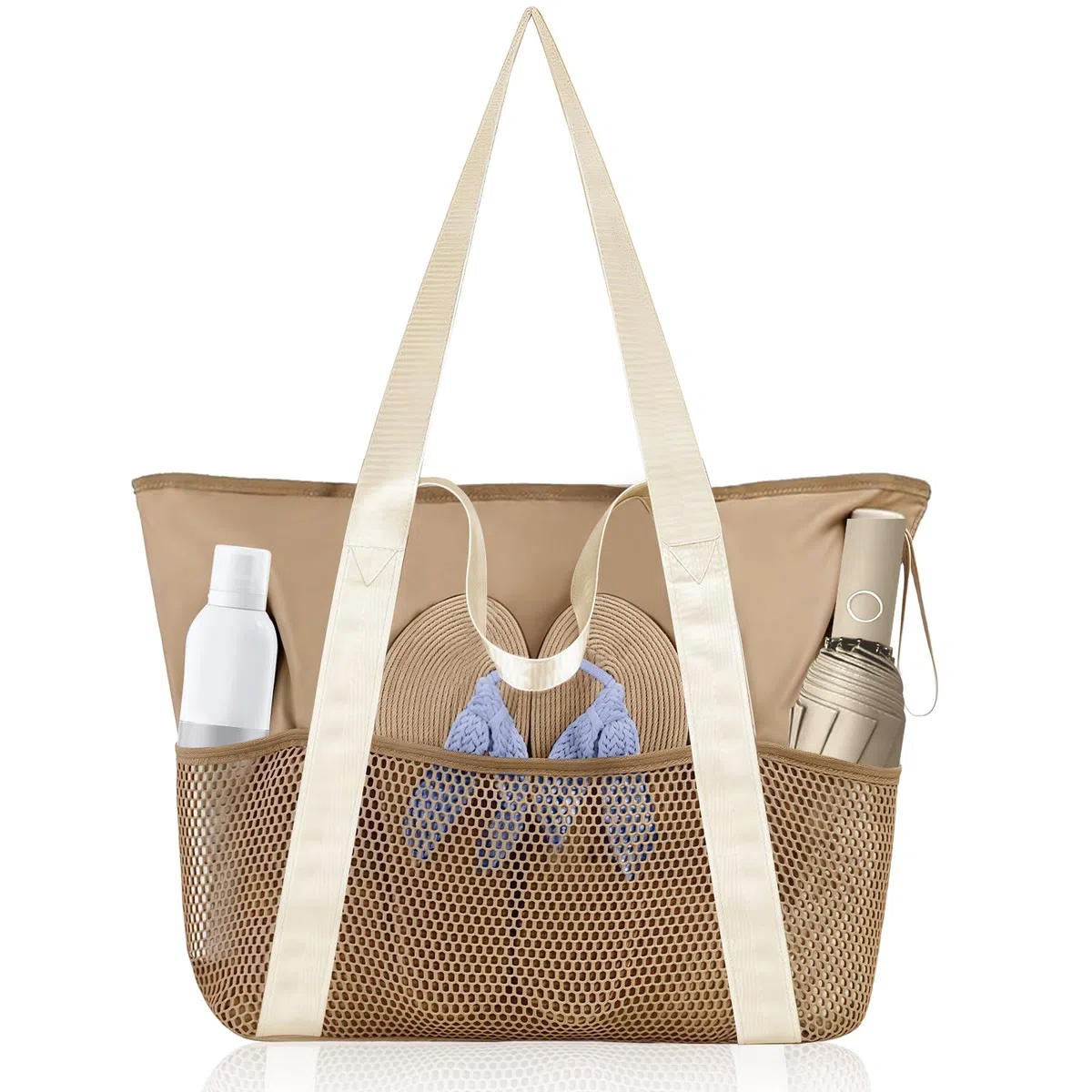 flintronic Borsa Mare Grande Donna, Borsa da Spiaggia Impermeabile con Rete Tasche, Borse da Piscina con Cerniera e Tasche, per Spiaggia Viaggi Piscina Vacanza