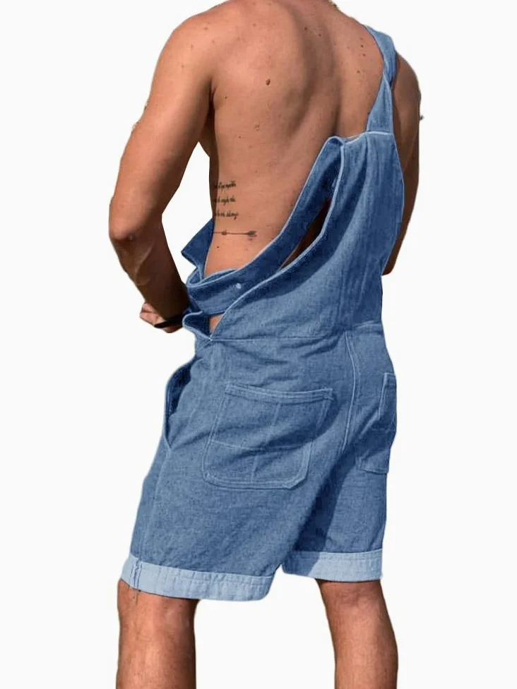 Runcati Tuta da uomo in denim, estiva, regolabile, casual, casual, vestibilità ampia