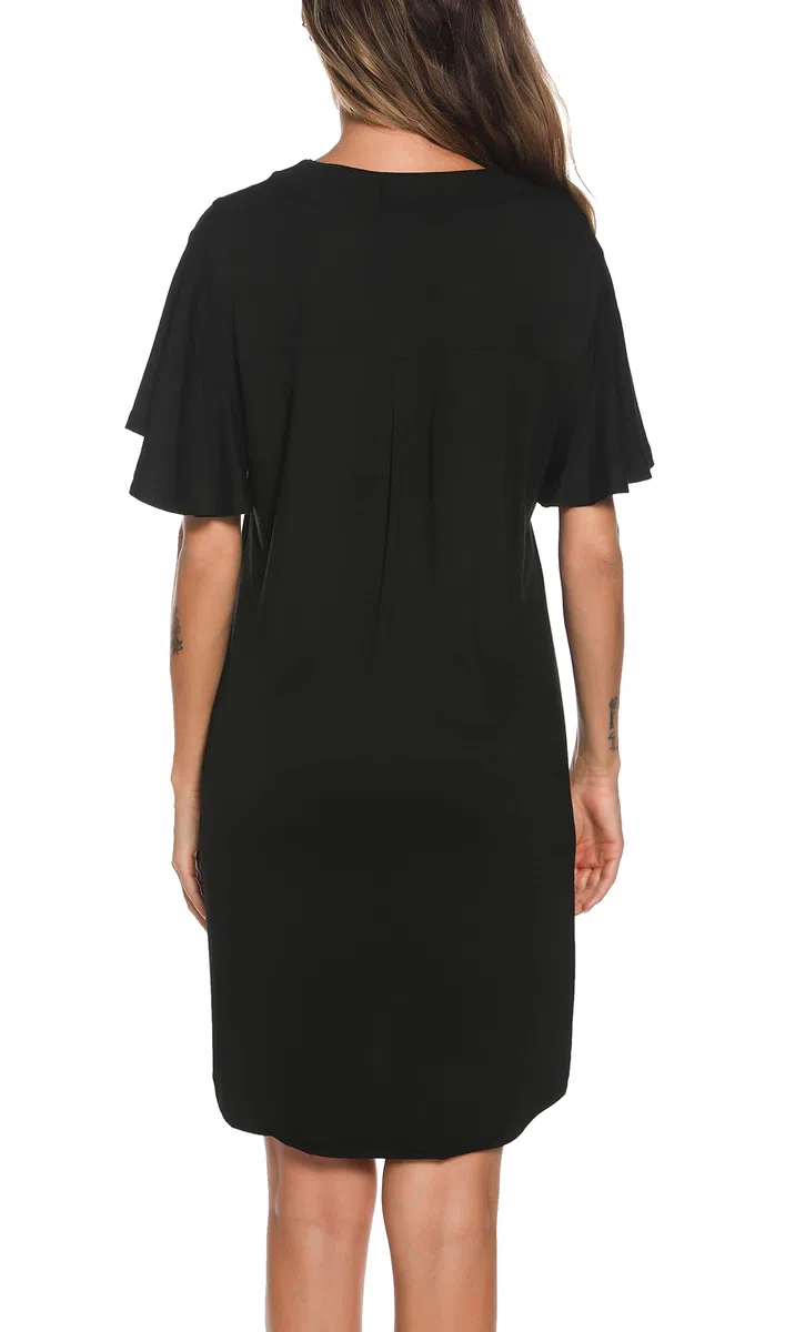 Wikoan Camicia da Notte Donna,Corto Vestito da Notte a Manica con Bottoni,Notte Donna con Tasche S-XXL
