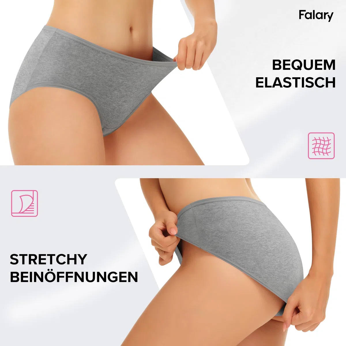 FALARY Mutande Donna Cotone Midi Vita Slip Sportivo Culotte Comode Elasticizzato Pacco da 6