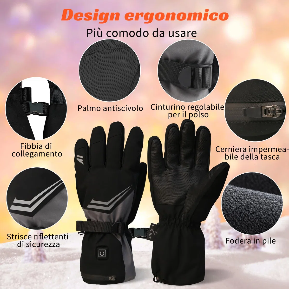 Guanti Riscaldati Ricaricabili 7500mAh, OUTJUT USB Guanti Moto Riscaldati Uomo Donna Scaldamani con Riscaldamento delle Dita 3 Impostazioni di Temperatura per la Caccia Pesca Sci, Regalo di Natale