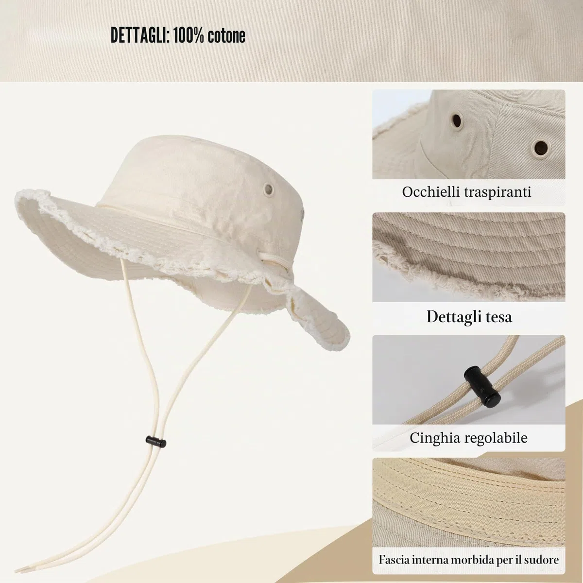 Cappello Pescatore Donna Estivo, Moda Cappello da Sole Cotone a Tesa Larga Pieghevole, UV Protezione Cappellino a Secchiello Bucket Hat da Esterno per Spiaggia All'aperto Trekking
