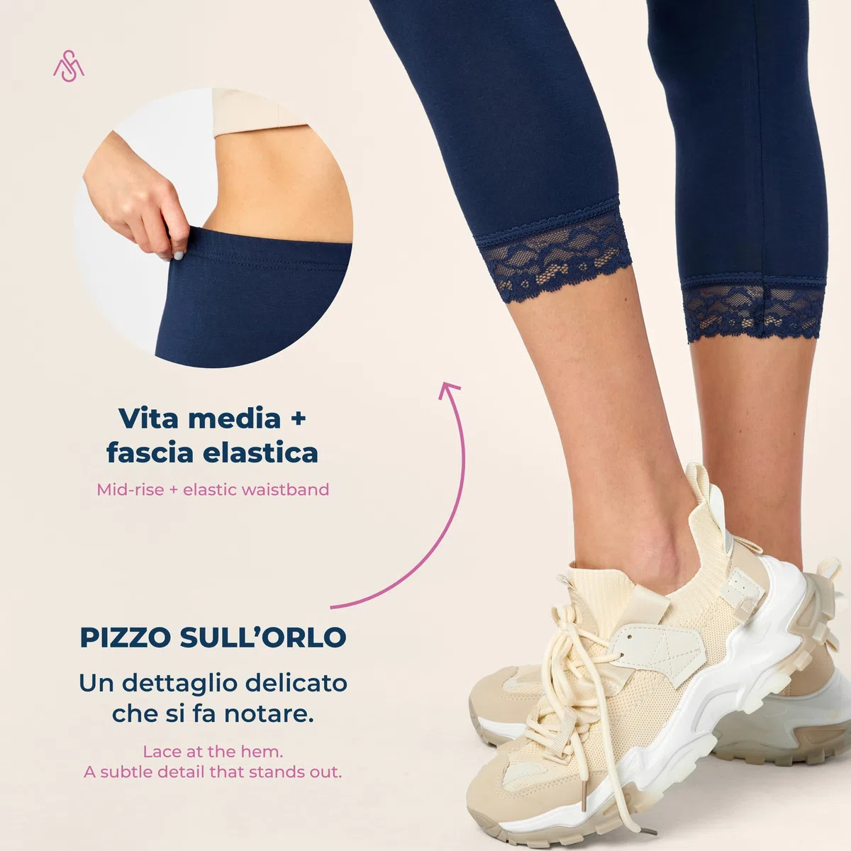 Merry Style Leggings 3/4 con Pizzo Donna MS10-224