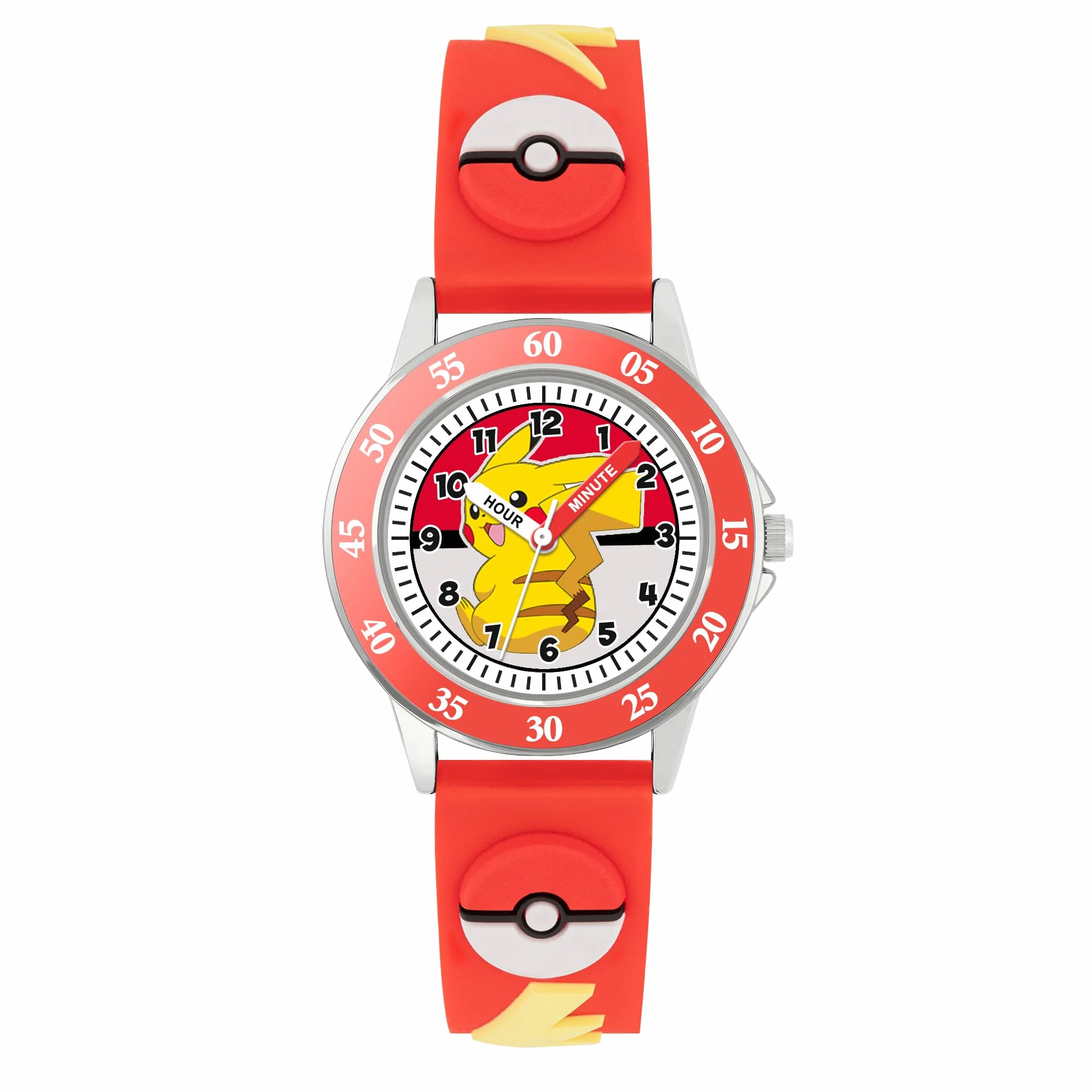 Peers Hardy Pokemon Kids Time Teacher Bracciale in silicone 3D per imparare a dire ora POK9074, rosso