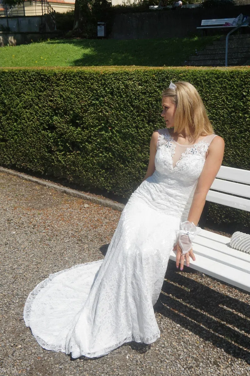 Abito da sposa in pizzo, abito da sposa, abito da sposa, con strass, sirena, 34 36 38 40 Mermaid avorio 42