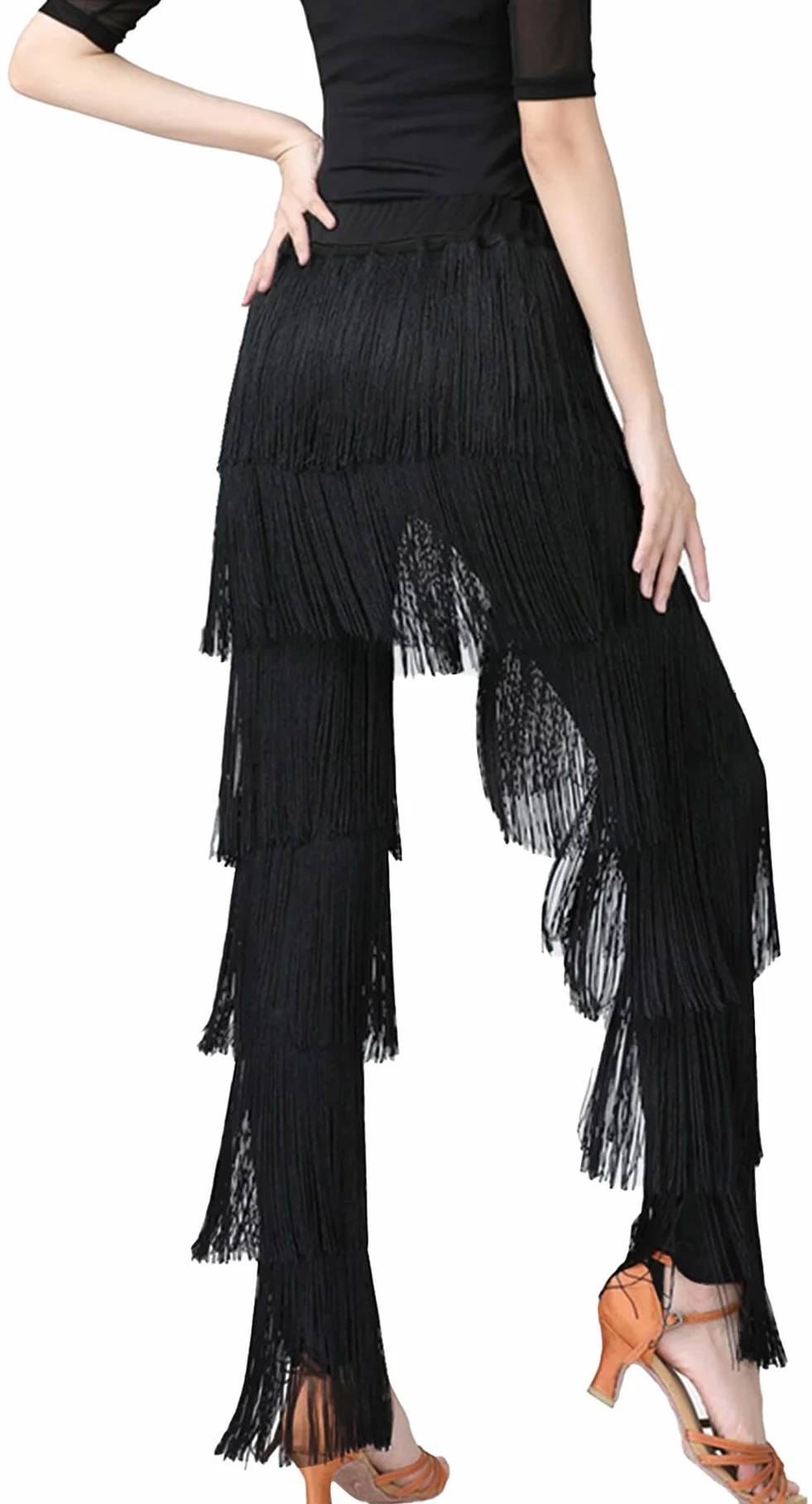 AIEOE Pantaloni con Nappa Multistrato Donna Danza Latina da Professionale Adulto Fringe Rumba Tango Taglia S-4XL