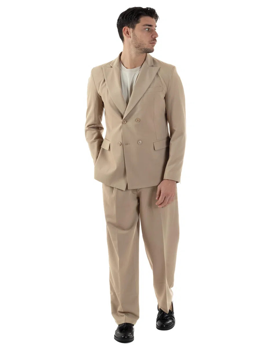 Abito Uomo Doppiopetto Viscosa Relaxed Fit Completo Giacca Rever A Lancia Pantaloni Pinces Fondo Largo Baggy Casual Vari Colori