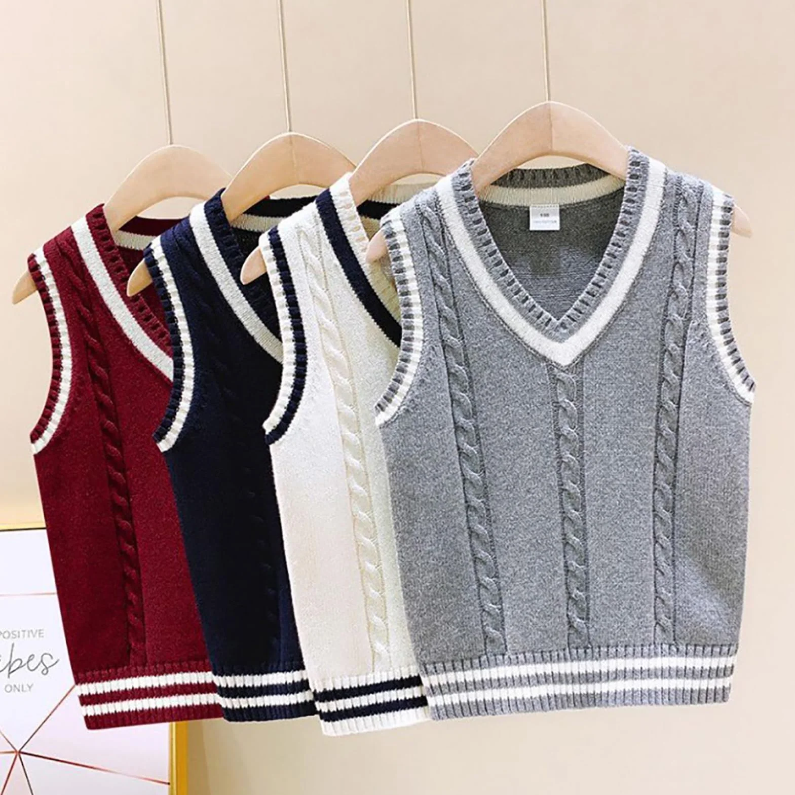 Maglia Gilet Bambini Maglioni Senza Maniche Scollo a V Studenti Maglione Ragazzi Ragazza 2-15 Anni