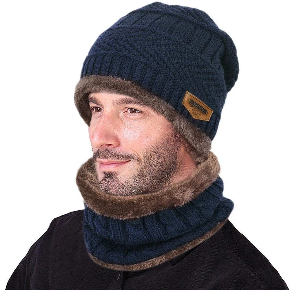 byou Cappello Uomo Invernali in Maglia con Sciarpa,Sciarpe da Sci all'aperto e Set Sciarpa con Fodera in Pile per Unisex per Interni e Sport all'aria Aperta