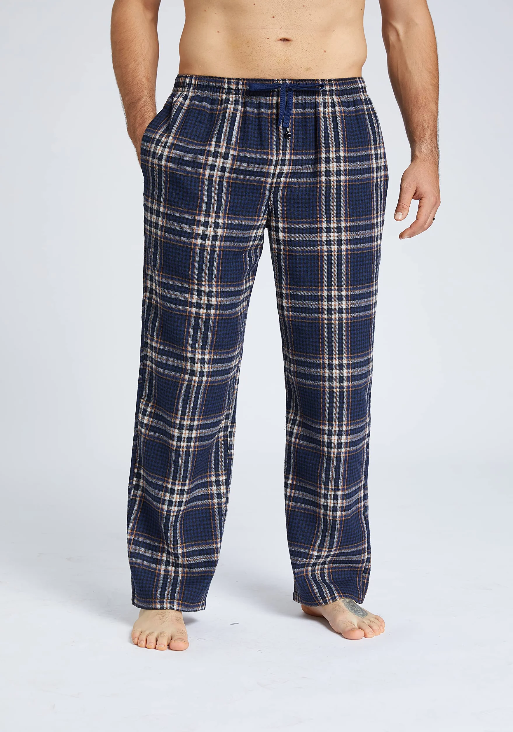 Pantaloni del pigiama da uomo in flanella di cotone con tasche laterali e coulisse, pantaloni da notte lunghi e rilassanti per la casa