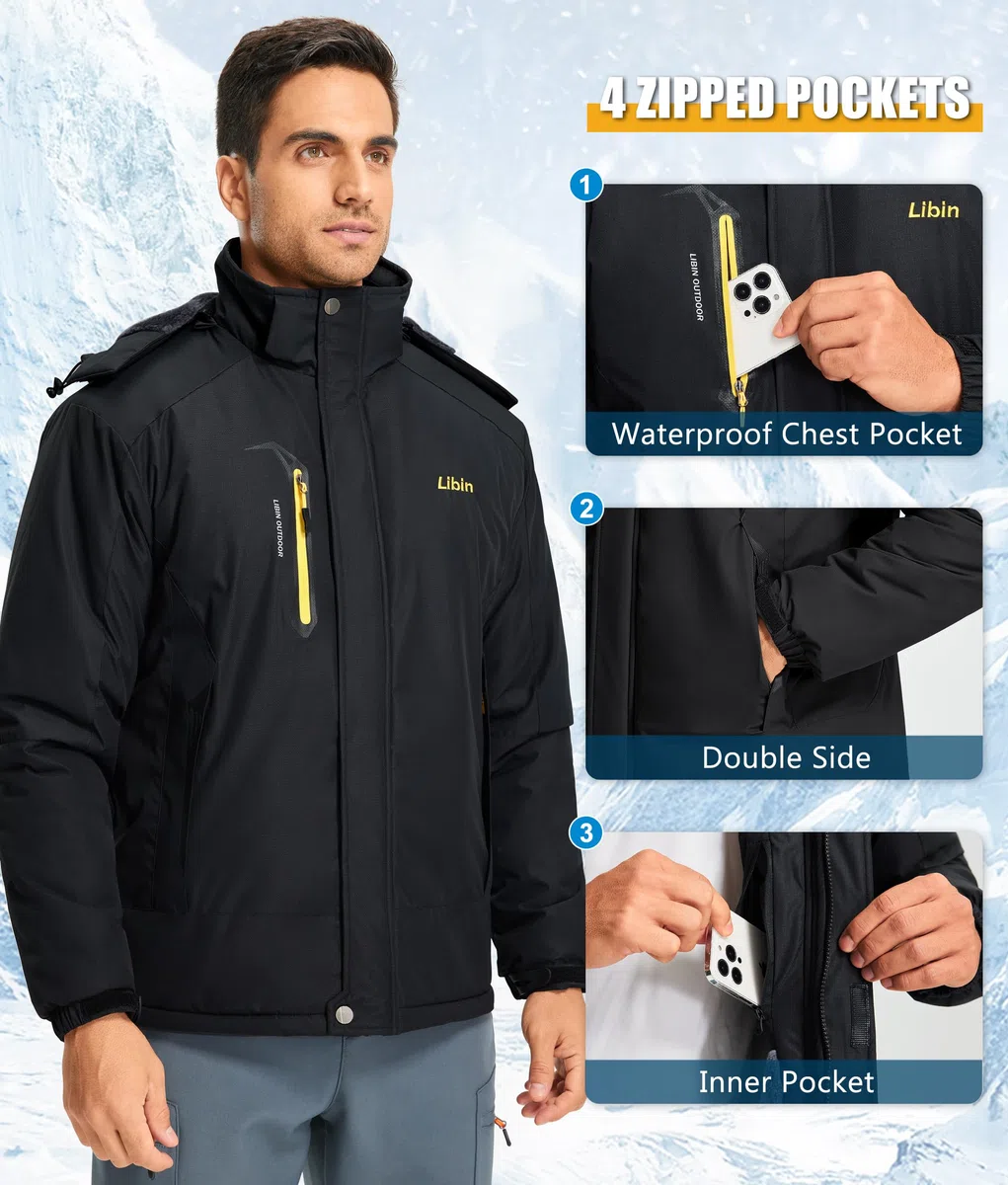 Libin Giacca da sci da uomo, calda, invernale, da snowboard, softshell per attività all'aria aperta, impermeabile, traspirante, da trekking, snowboard, da uomo, da montagna