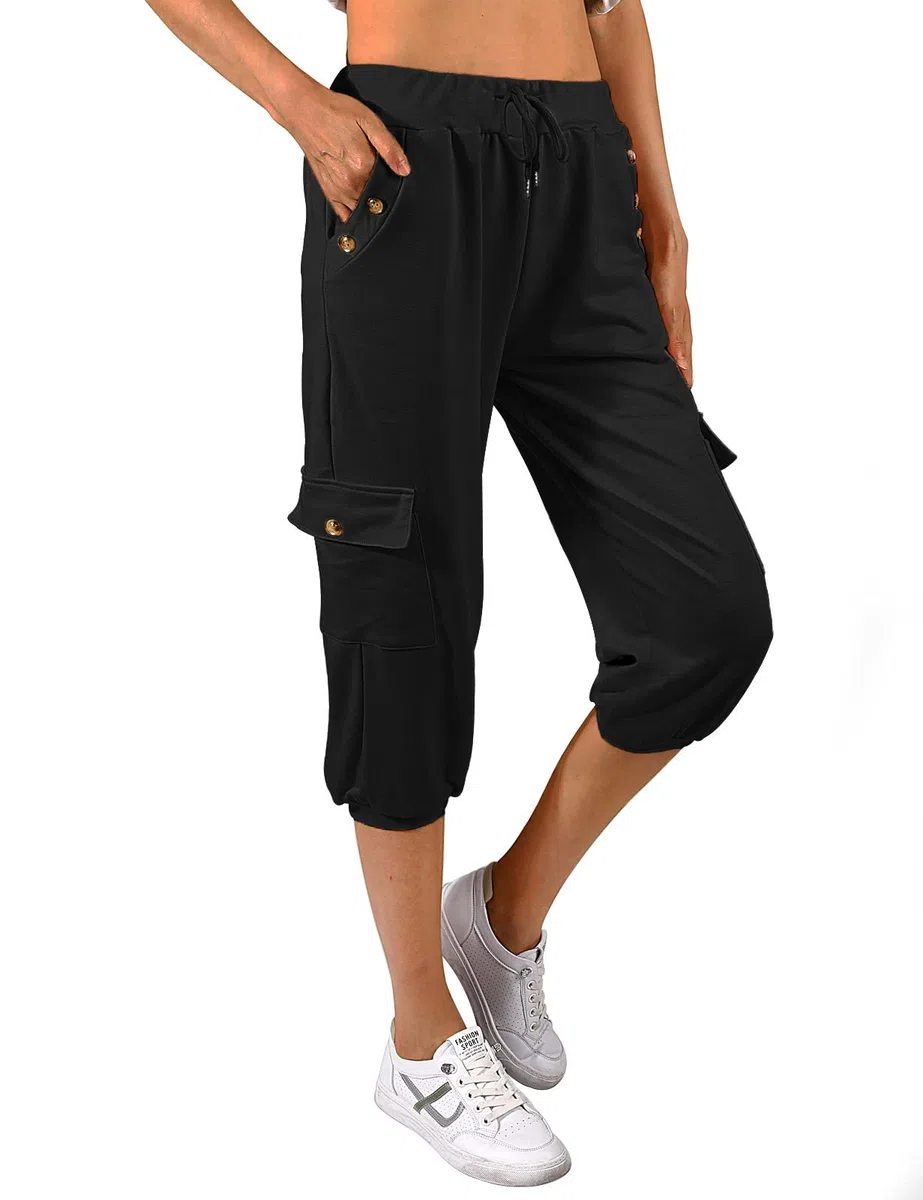 heekpek Pantaloni Capri Donna Estivi 3/4 Pantaloni Jogging Sportivi Donna Casual Sciolto 3/4 Pantaloni Sportivi con Bottone Tasche e Coulisse Elastica in Vita