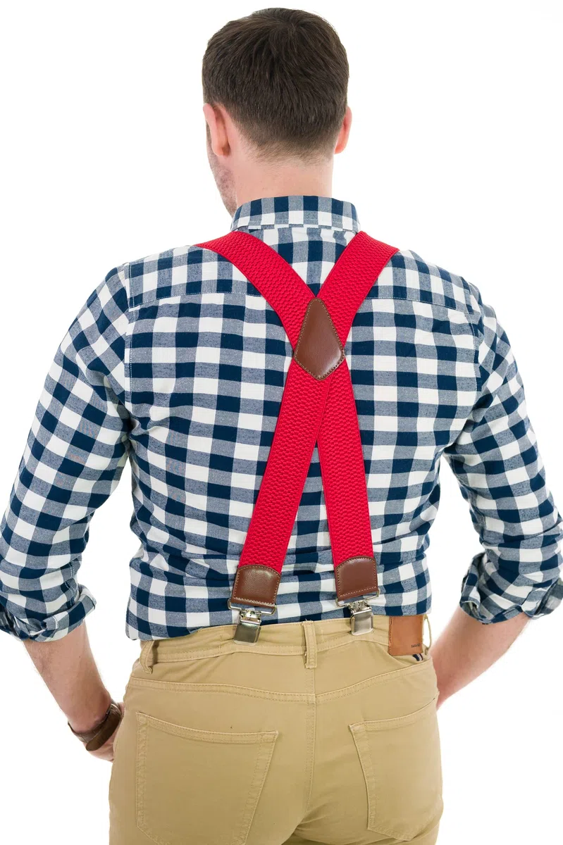 Bretelle da Uomo a Forma di X con Pelle Marrone, Extra Larghe, 5 cm