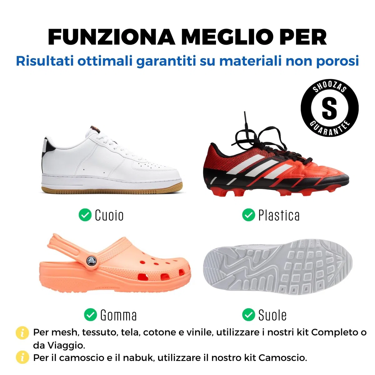 Shoozas - Kit di Pulizia Sneakers - Detergente in Schiuma, Tappetino Impermeabile, Spazzola e Asciugamano in Microfibra - Ideale per Pelle, Gomma, Plastica e Suole - Senza Acqua, Senza Tossici