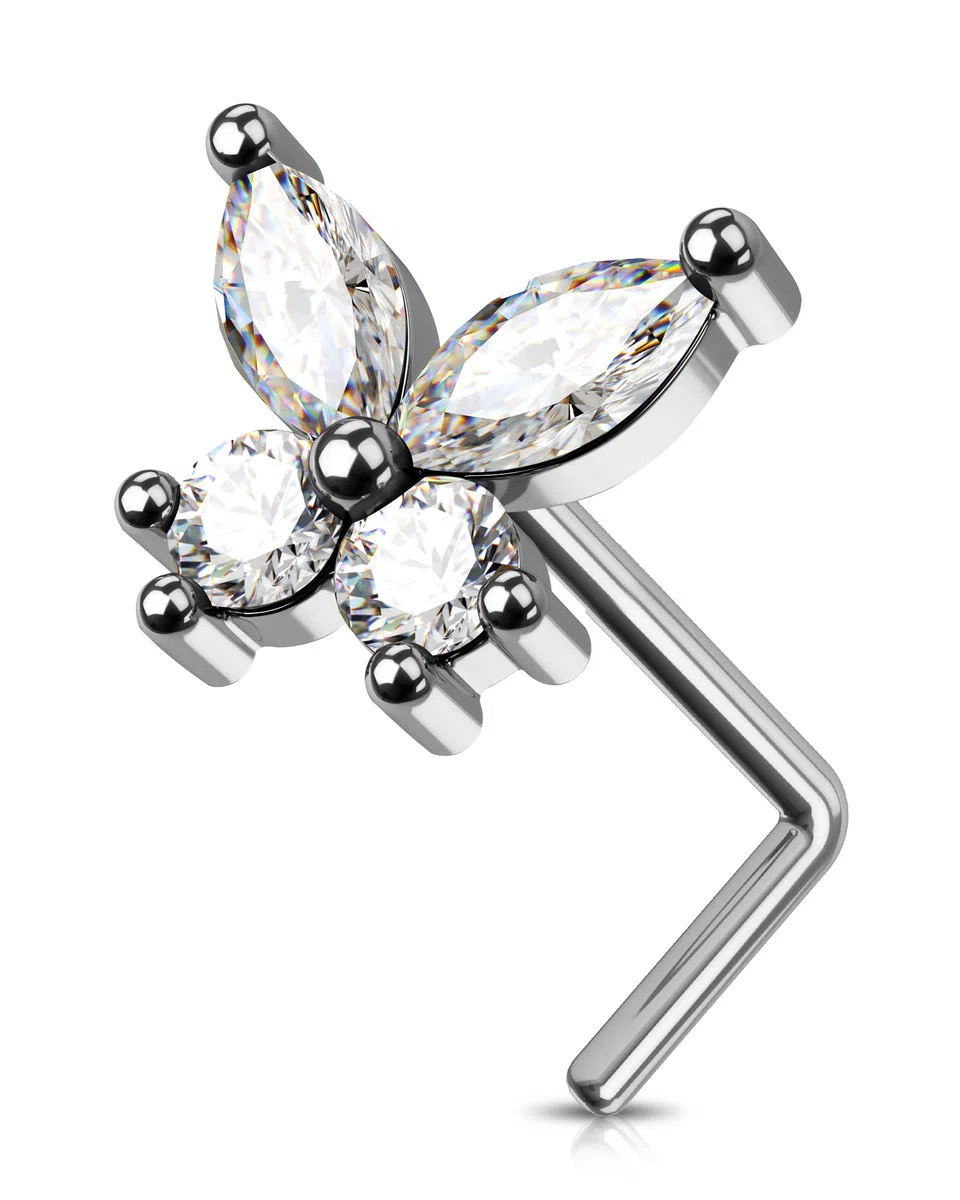 Jewseen Piercing da naso a forma di farfalla, 20 g, in titanio, con curvatura a L, con zirconia cubica, gioielli per donne e uomini