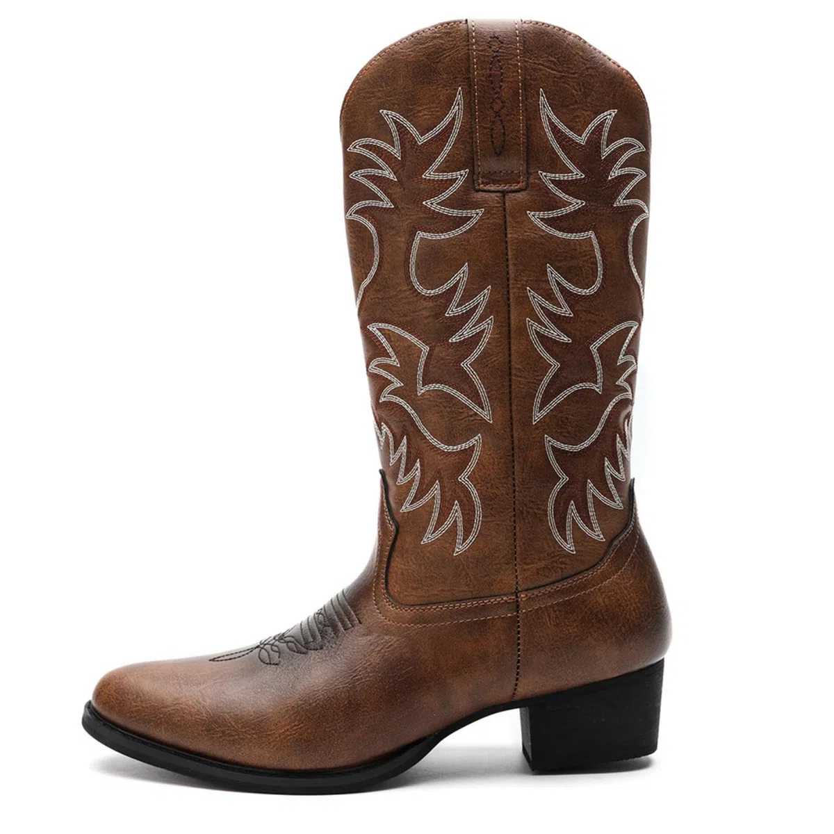 ANUFER Uomo Elegante Ricamato Stivali da Cowboy Occidentale Tacco a Punta Antiscivolo Stivali a Metà Polpaccio SN071164