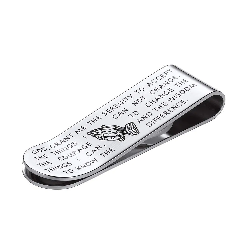 FaithHeart Mani che Pregano Fermasoldi da Uomo Scrittura Cristiano Porta Carte di Credito in Acciaio Inox Portafoglio Business Commerciale Regalo per Uomo Argento/Oro/Nero Regalo Festa del papà