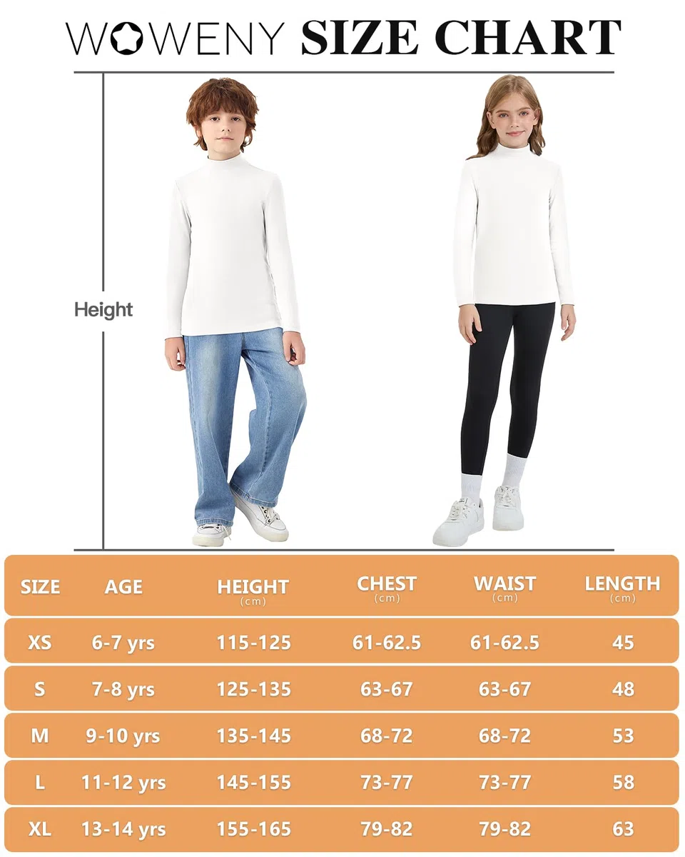 WOWENY Maglietta termica a maniche lunghe collo alto per bambini inverno 6-14 anni