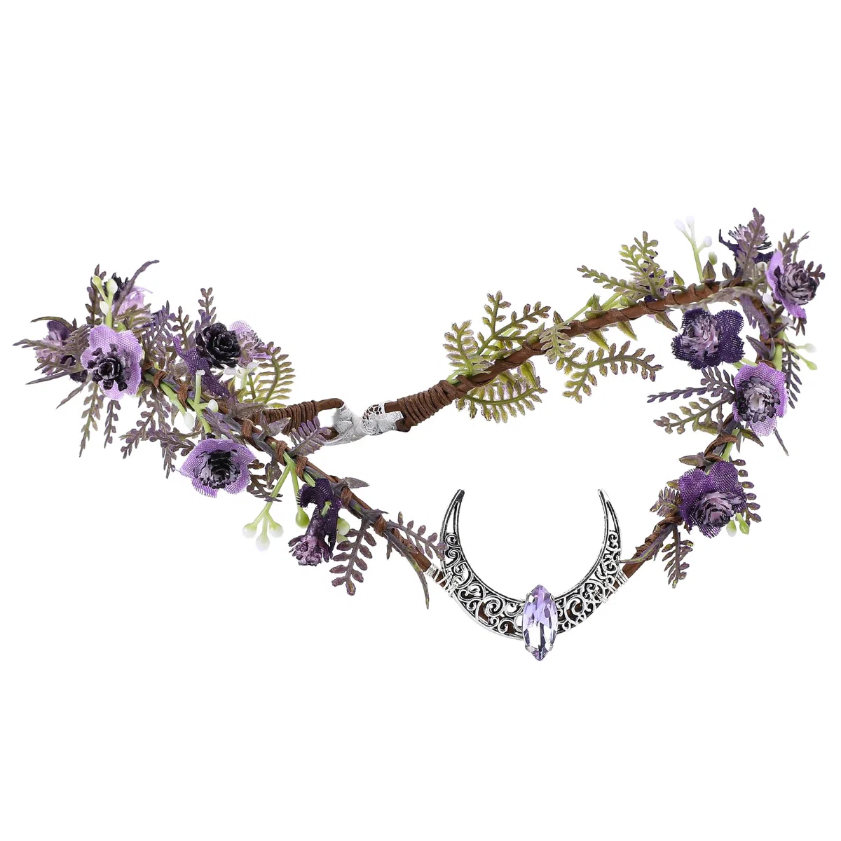 MOSTORY Corona di elfo viola per donne, copricapo da elfo lunare per festival rinascimentali, corona floreale da elfo di bosco per cosplay e servizi fotografici