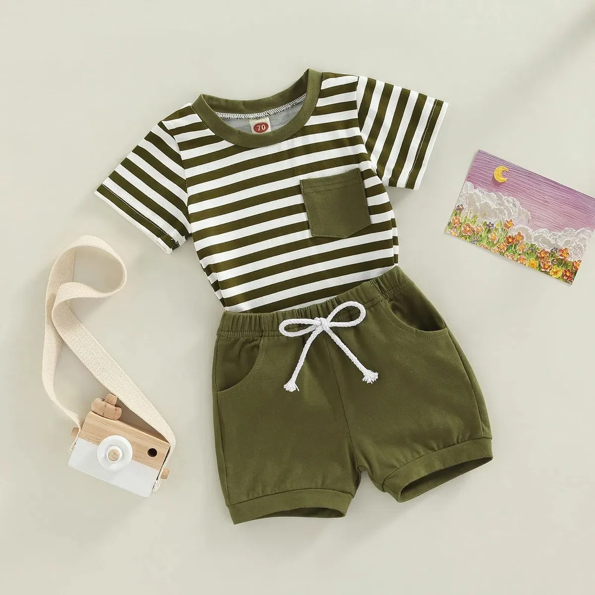 2 Pezzi Completi per Bambino Neonato Set di Vestiti Estivi Maglietta Top da Maniche Corte e Pantaloncini con Tasca Felpa Tuta per Bambini