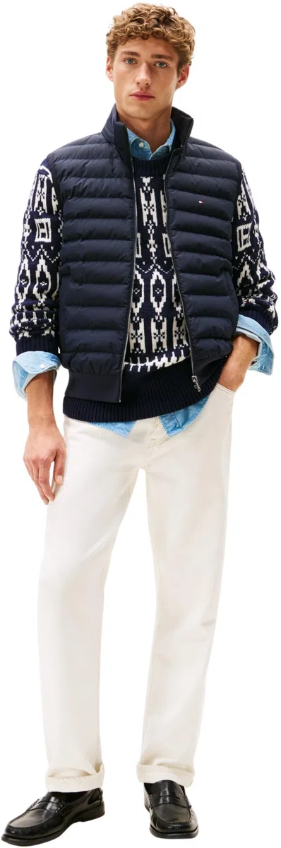 Tommy Hilfiger Uomo Gilet Mix Media Gilet con Colletto alla Coreana