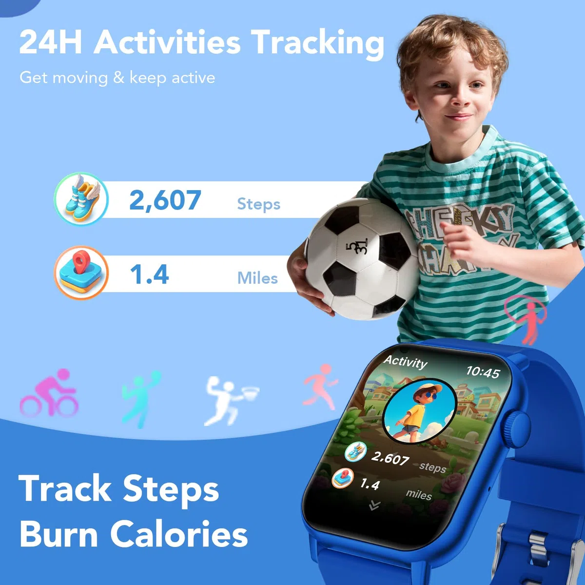Smartwatch per Bambini 3-12 con Fitness Tracker, Orologio Smartwatch Bambini con Contapassi, Giochi, Frequenza Cardiaca,Monitor del Sonno,IP68 Impermeabile