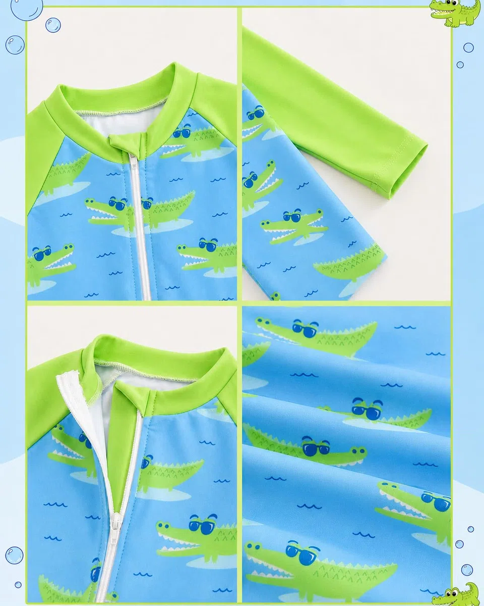 DivingBirds Costume da bagno per bambini, a maniche lunghe, con cerniera diagonale, facile da indossare e da togliere, da 3 mesi a 3 anni
