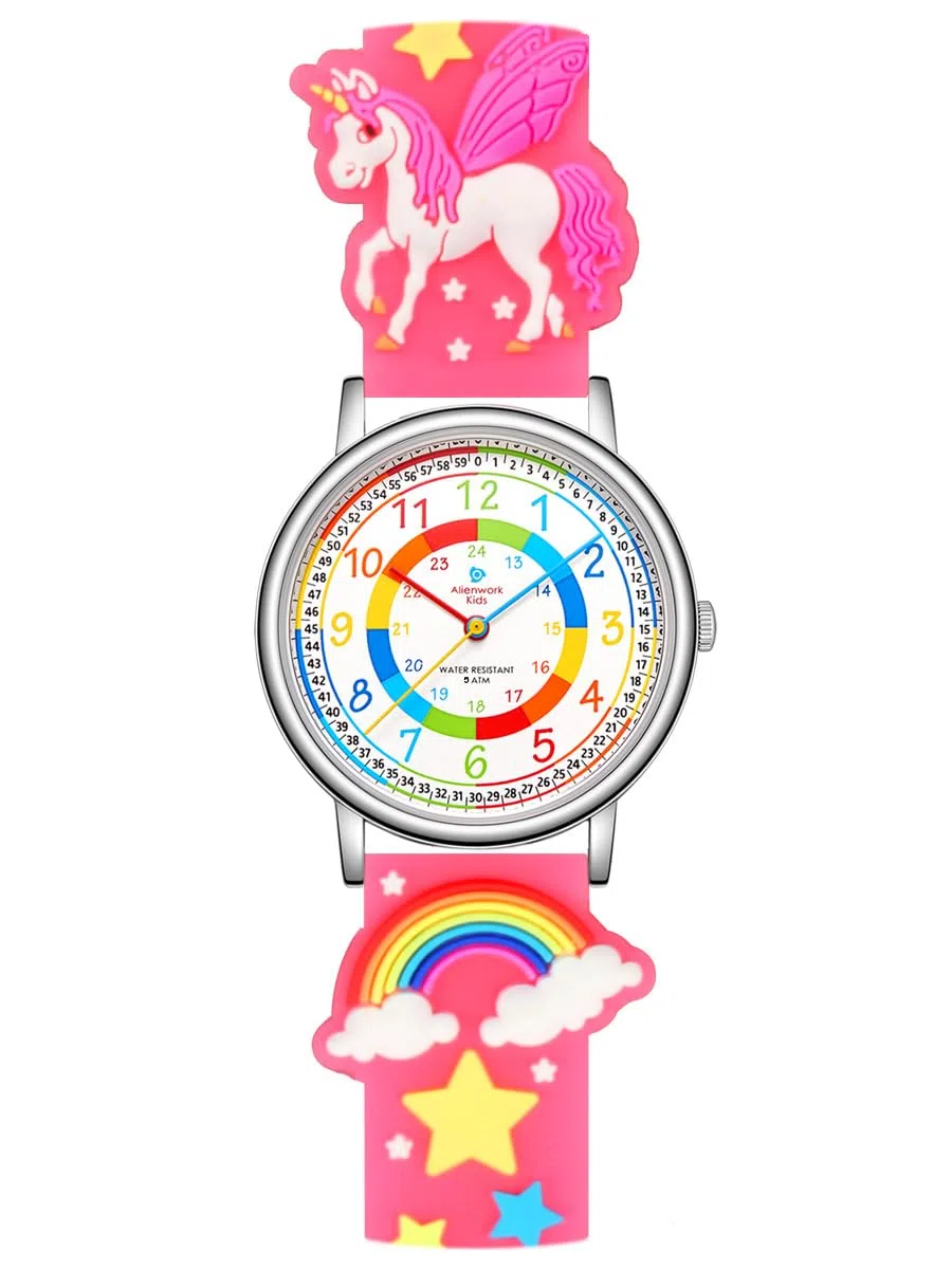 Alienwork Kids Orologio di Apprendimento Bambini Ragazzi Ragazze Tempo di Apprendimento Silicone Leggero Morbido Impermeabile
