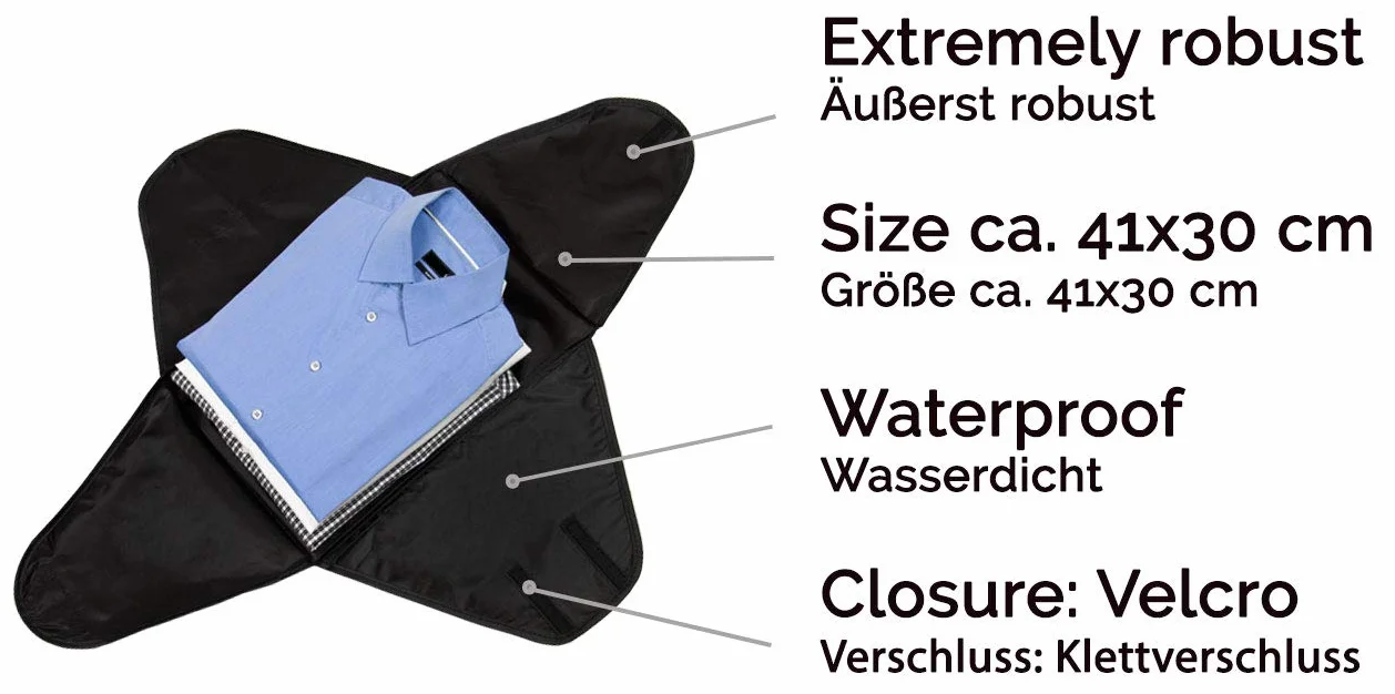 Zollner set di 3 pezzi custodia da viaggio per camicie, 41x30 cm, nero
