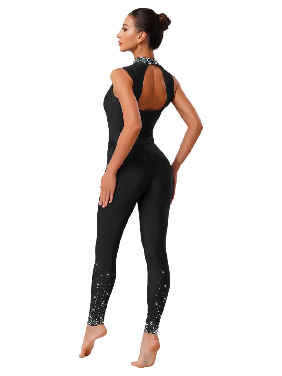Freebily Body Danza Donna Senza Maniche Tuta Intera da Pattinaggio Artistico Balletto Leotards Body Danza Classica Moderna Costume da Ballo Latino Americano Dancewear