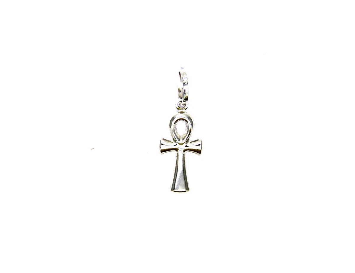Ciondolo Oro Bianco 18kt (750) Pendente Piccola Croce della Vita Uomo Donna Bambini