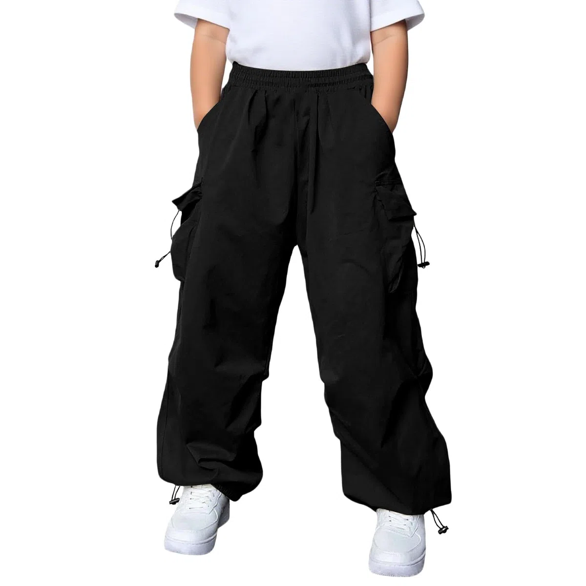 Generico Pantaloni Cargo da Ragazza, in Cotone Elastico in Vita, Casual, Larghi, Pantaloni da Paracadute, Y2k, Multi Tasche, per Danza, Jogging, per 5-15 Anni Casual