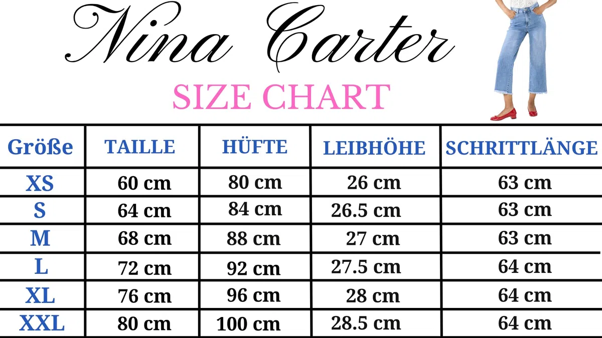 Nina Carter Q1850 Jeans da donna - 7/8 Cropped, vita alta, elasticizzati, svasati, look usato, sfilacciati