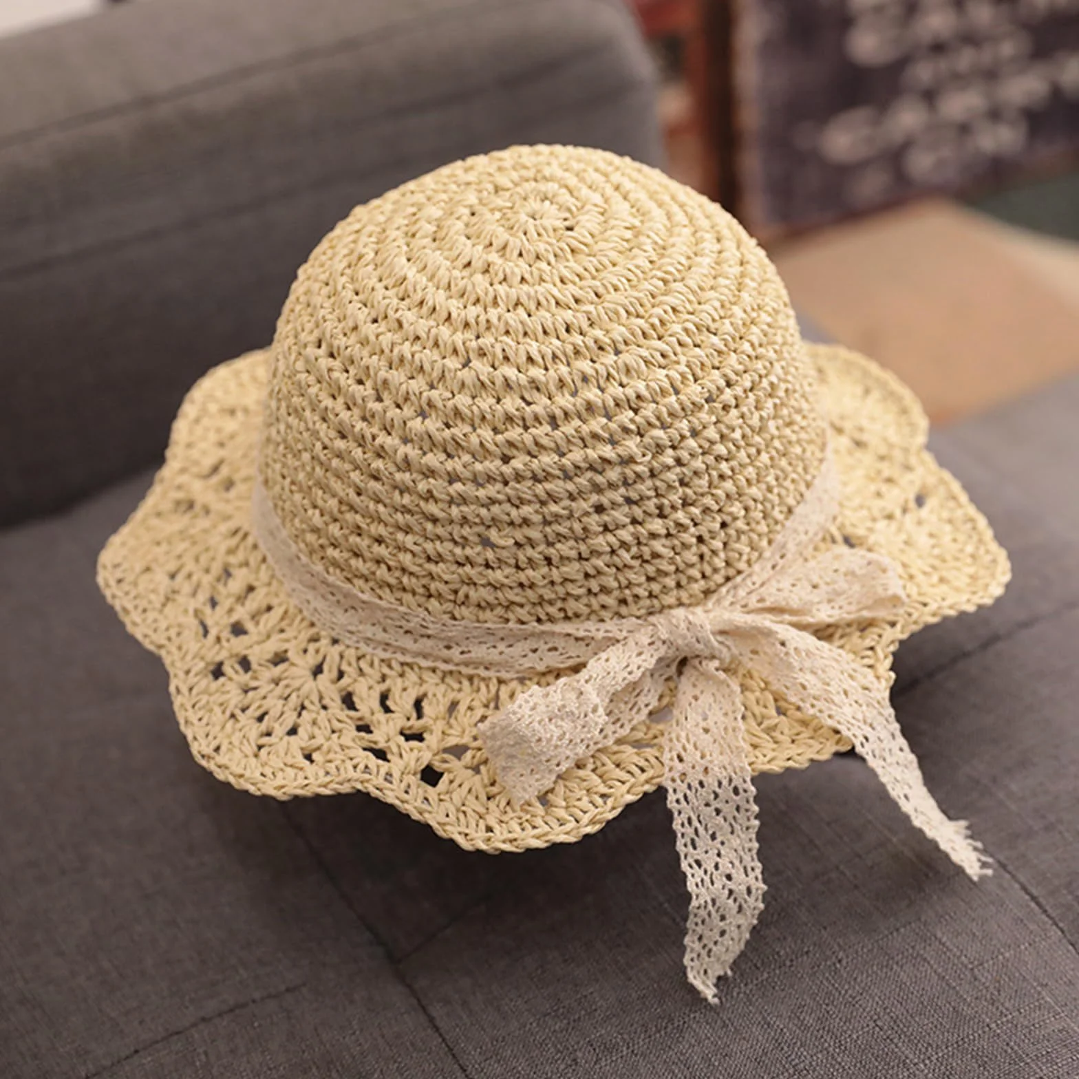 Winmany Cappello Paglia per Bambina Cappello Sole Estivo per Bambini con Fiocco Cappelli Pieghevoli per La Protezione Solare della Spiaggia per 2-6 Anni