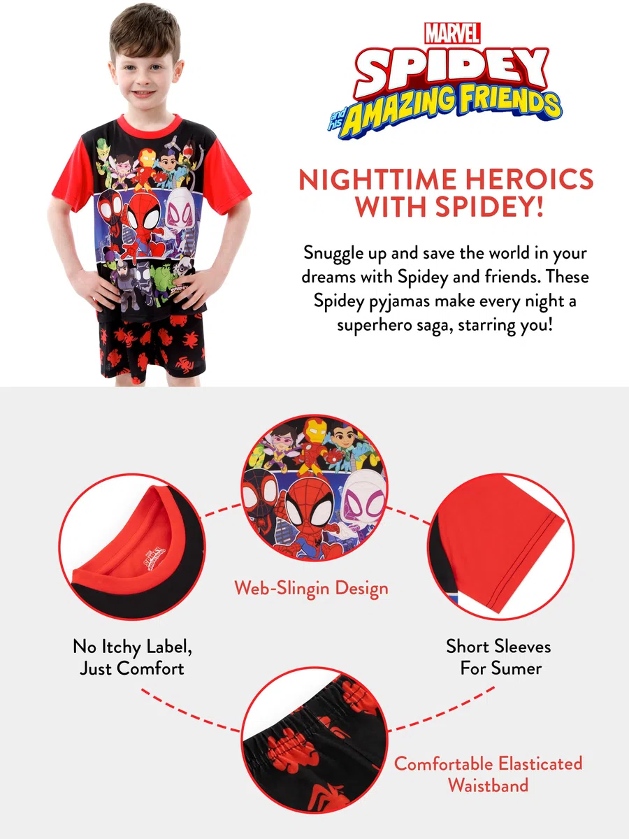 Marvel Spidey E I Suoi Fantastici Amici Pigiama Bambino | Pigiama Spiderman | Pigiamone Bambino Corto