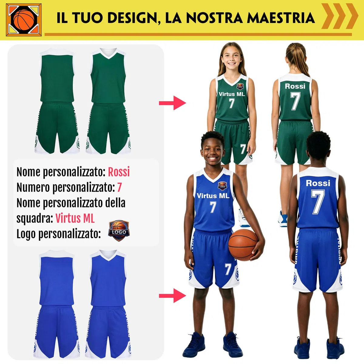 LAIFU Completo Basket Bambino Personalizzabile|Completino Basket per Uomo/Ragazzo/Bambin Personalizzato Nome Stampato Numero Logo