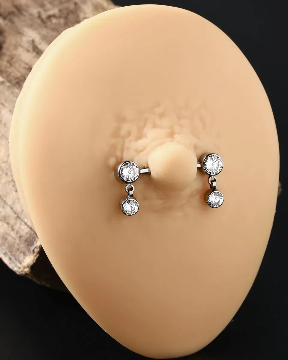 Jewseen Piercing per capezzolo, in titanio, con filettatura interna, per capezzolo, barretta dritta, 14 g, per capezzoli, Titanio Zirconia cubica