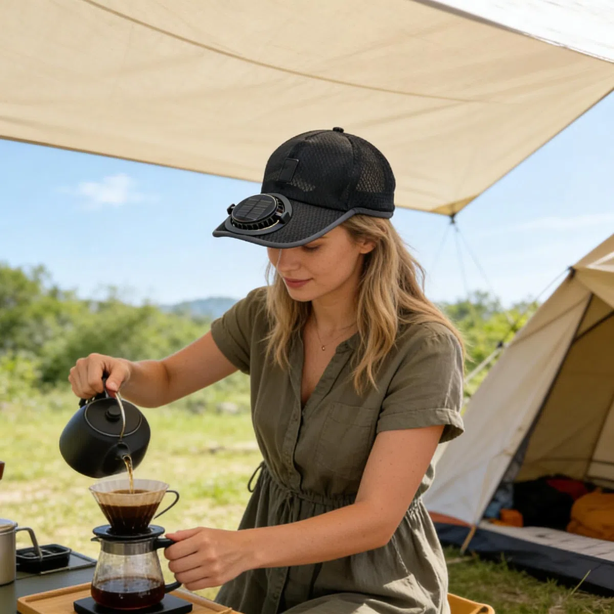 Cappello con Ventola | 3 modalità di Raffreddamento, Maglia Traspirante Ricaricabile | Cappello con Ventole Alimentazione Solare - per Spiaggia, Picnic, Campeggio, Escursioni, Ciclismo, Passeggiate